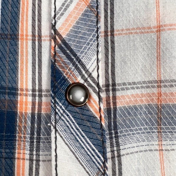 BKE Athletic Fit Mens L Plaid Pearl Snap Long Sleeve Blue Orange Buckle White - Picture 5 of 8